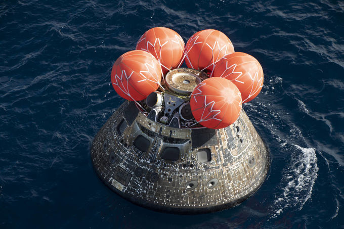 Orion capsule after splashdown