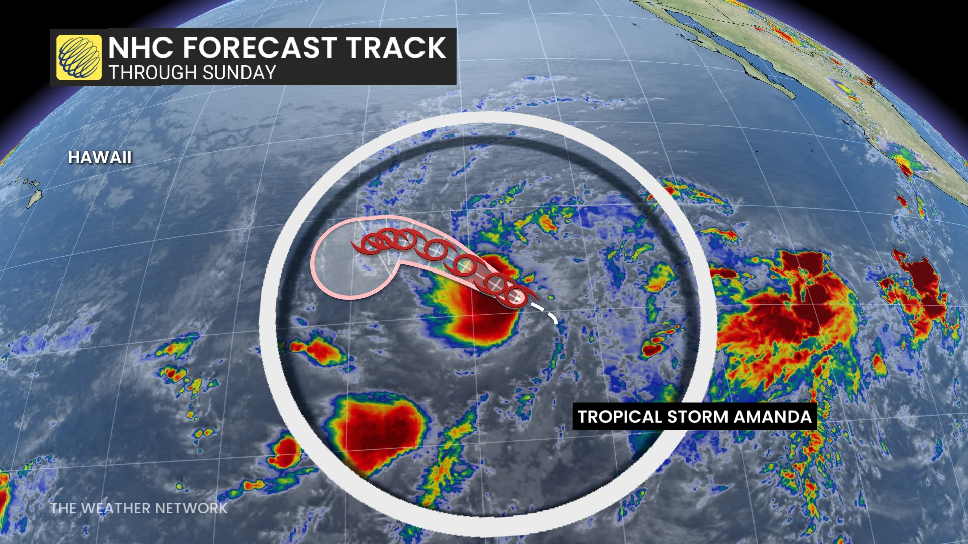 Tropical Storm Amanda forecast track through Sunday