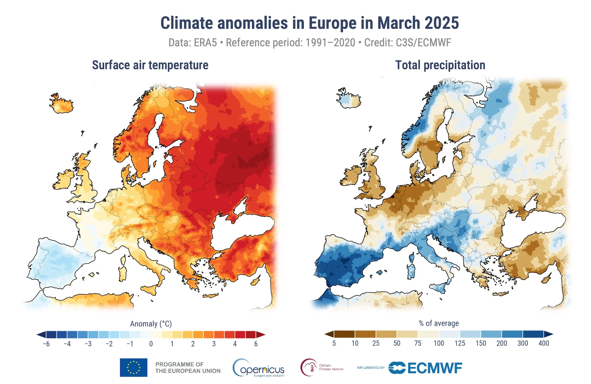 Climate anomalies in Europe March 2025/C3S/ECMWF