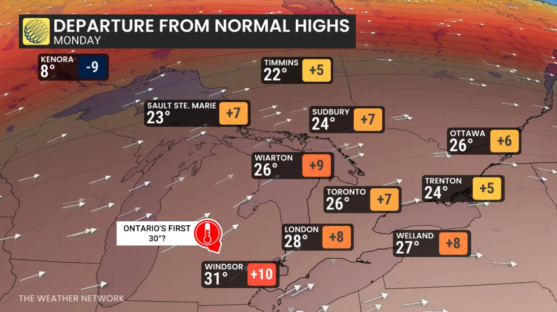 Baron - Ontario Monday temperatures - May 15