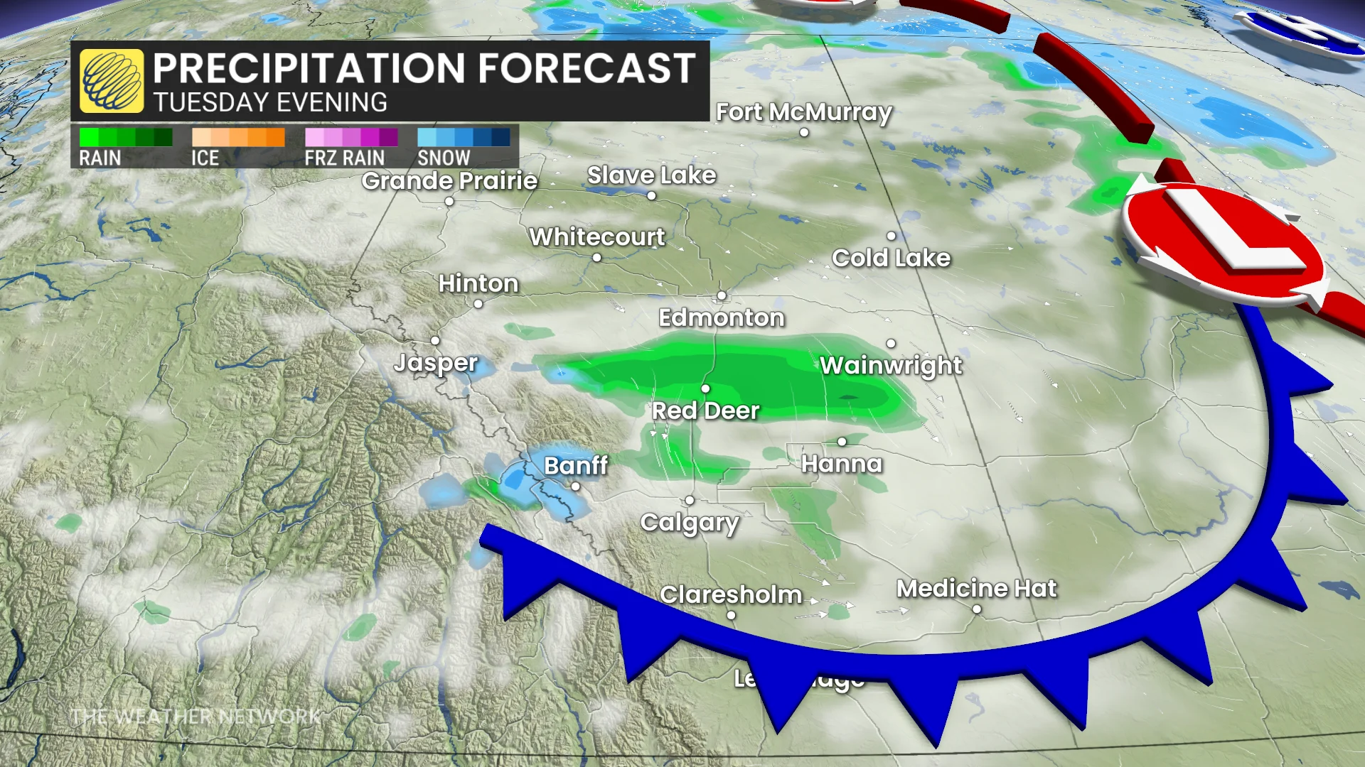 Baron - Alberta precipitation Tuesday evening - April 14