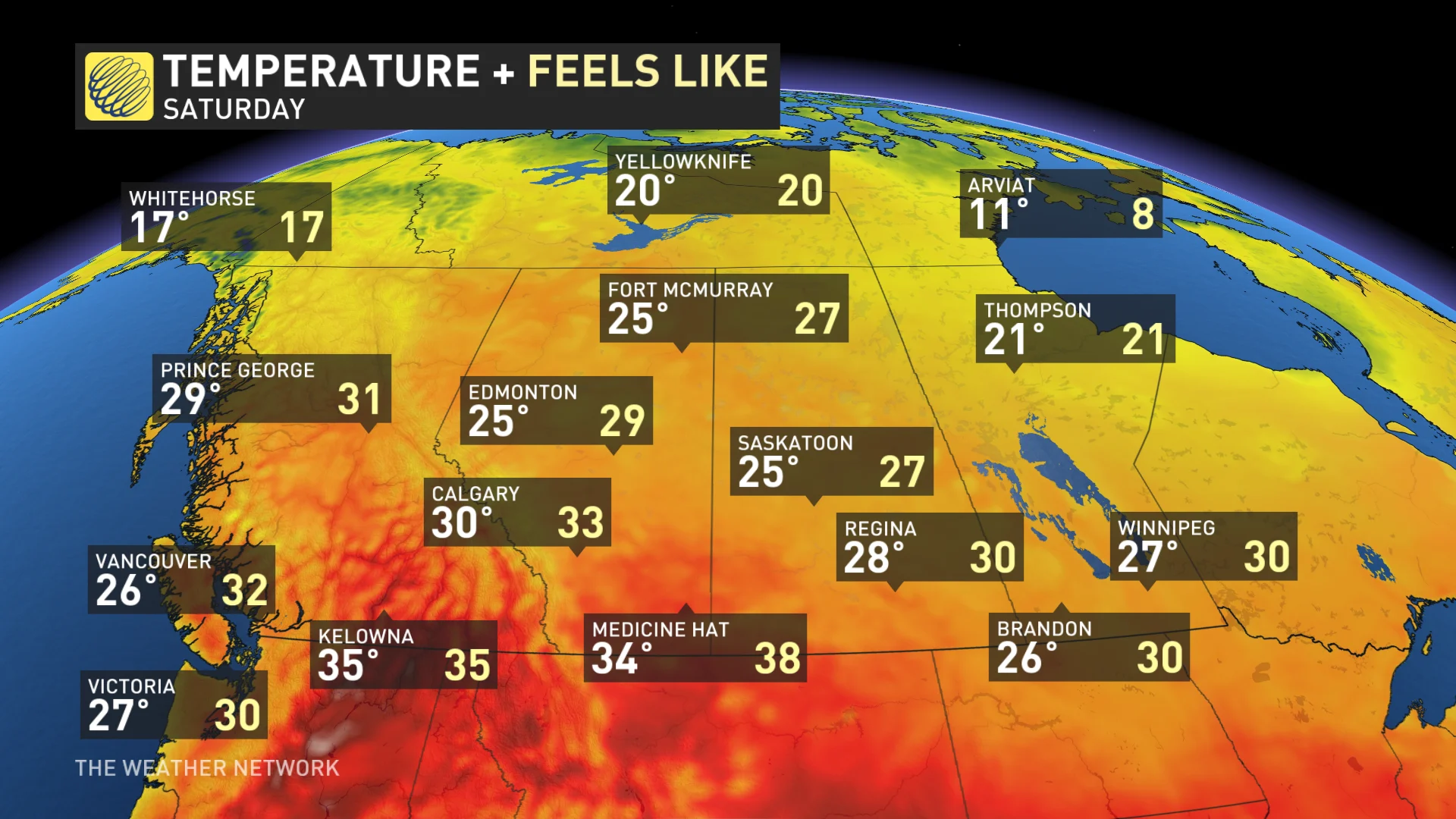 Baron - Saturday temperatures Prairies