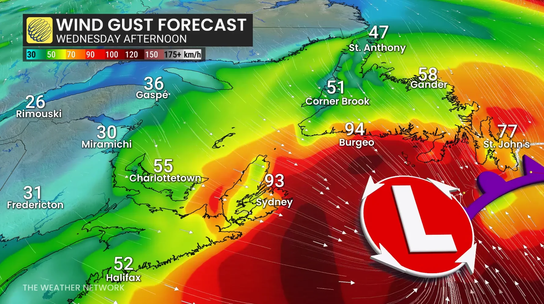 Atlantic Canada wind gust Wednesday afternoon
