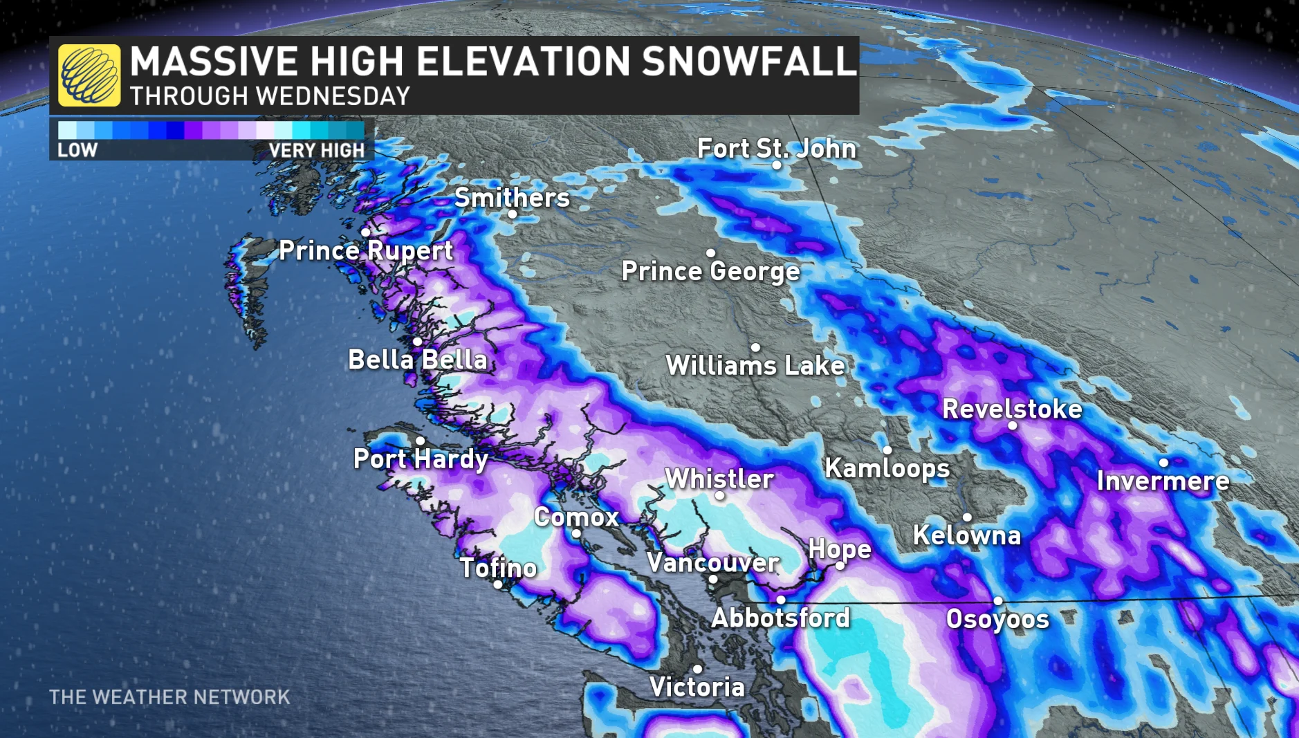 B.C. massive, high-elevation snowfall through Wednesday