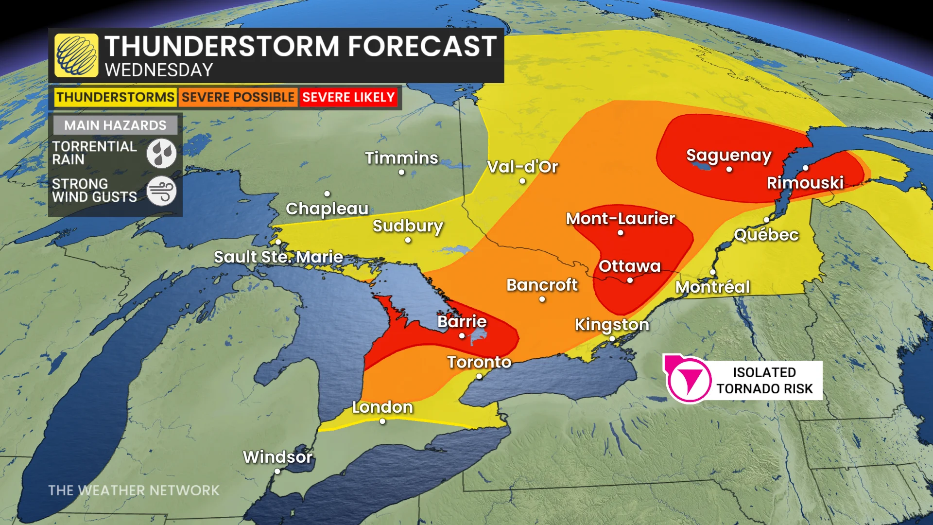 Ontario and Quebec Wednesday severe storm risk - July 1, 2026