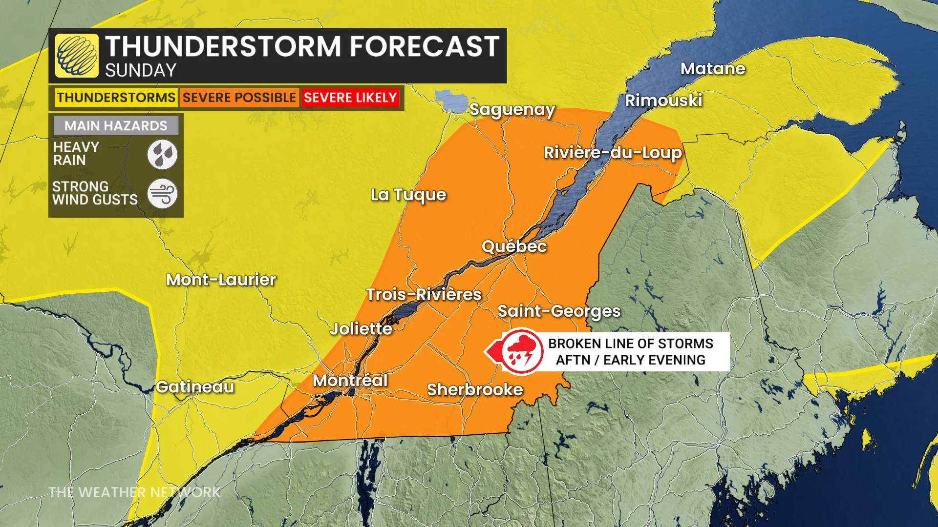 Quebec storm risk Sunday