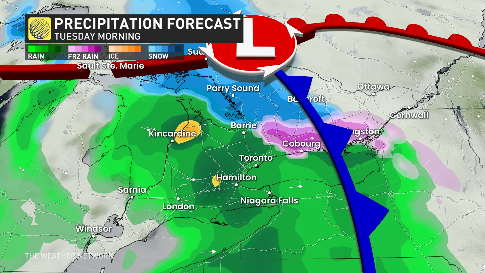 Ontario precipitation forecast Tuesday morning