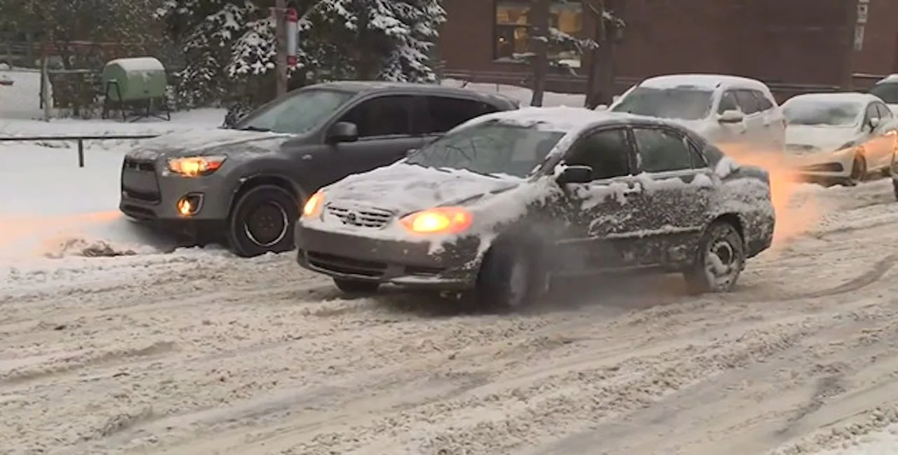 Screenshot cars on snowy road/Brightcove