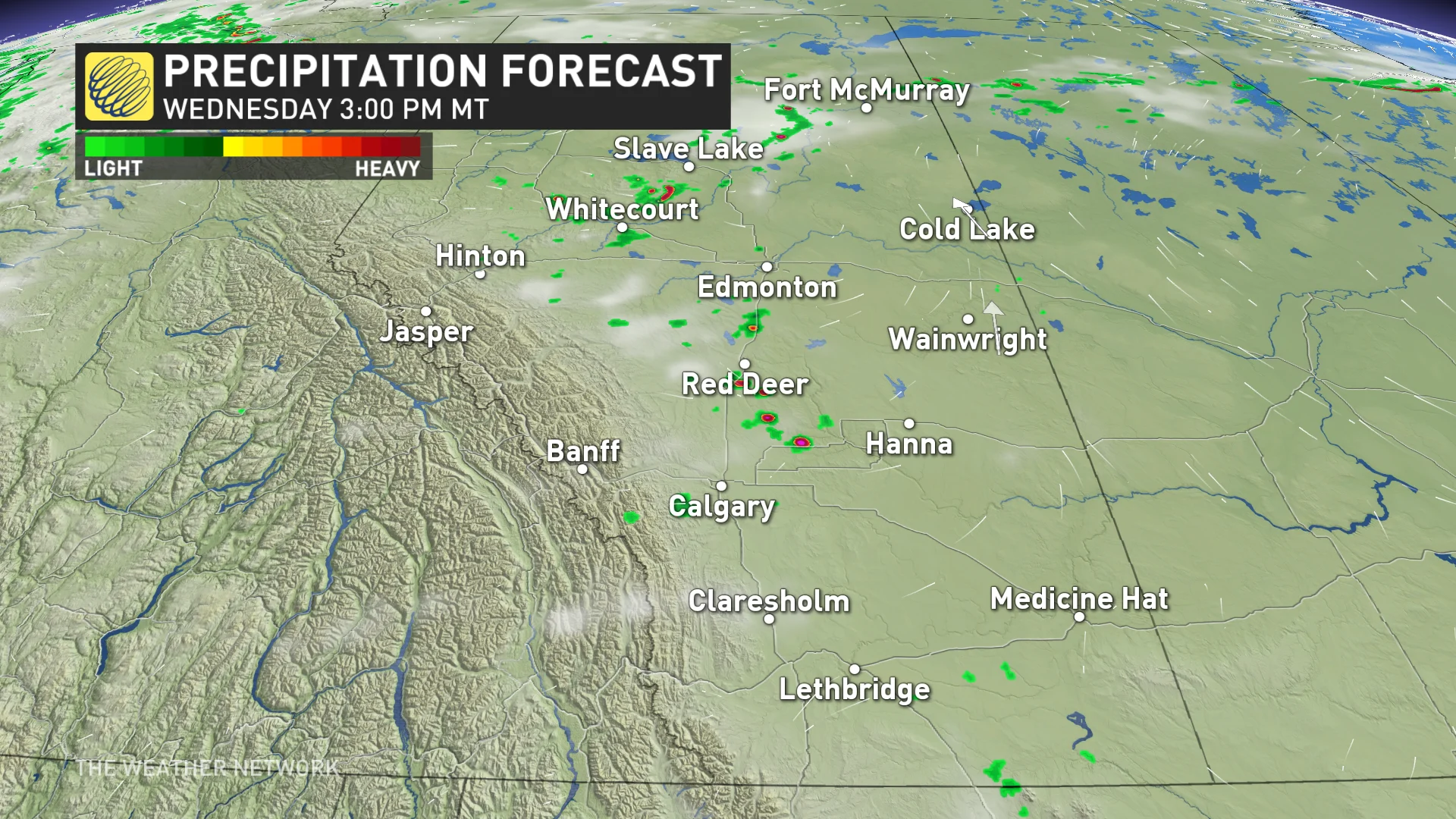 Alberta precipitation timing Wednesday afternoon