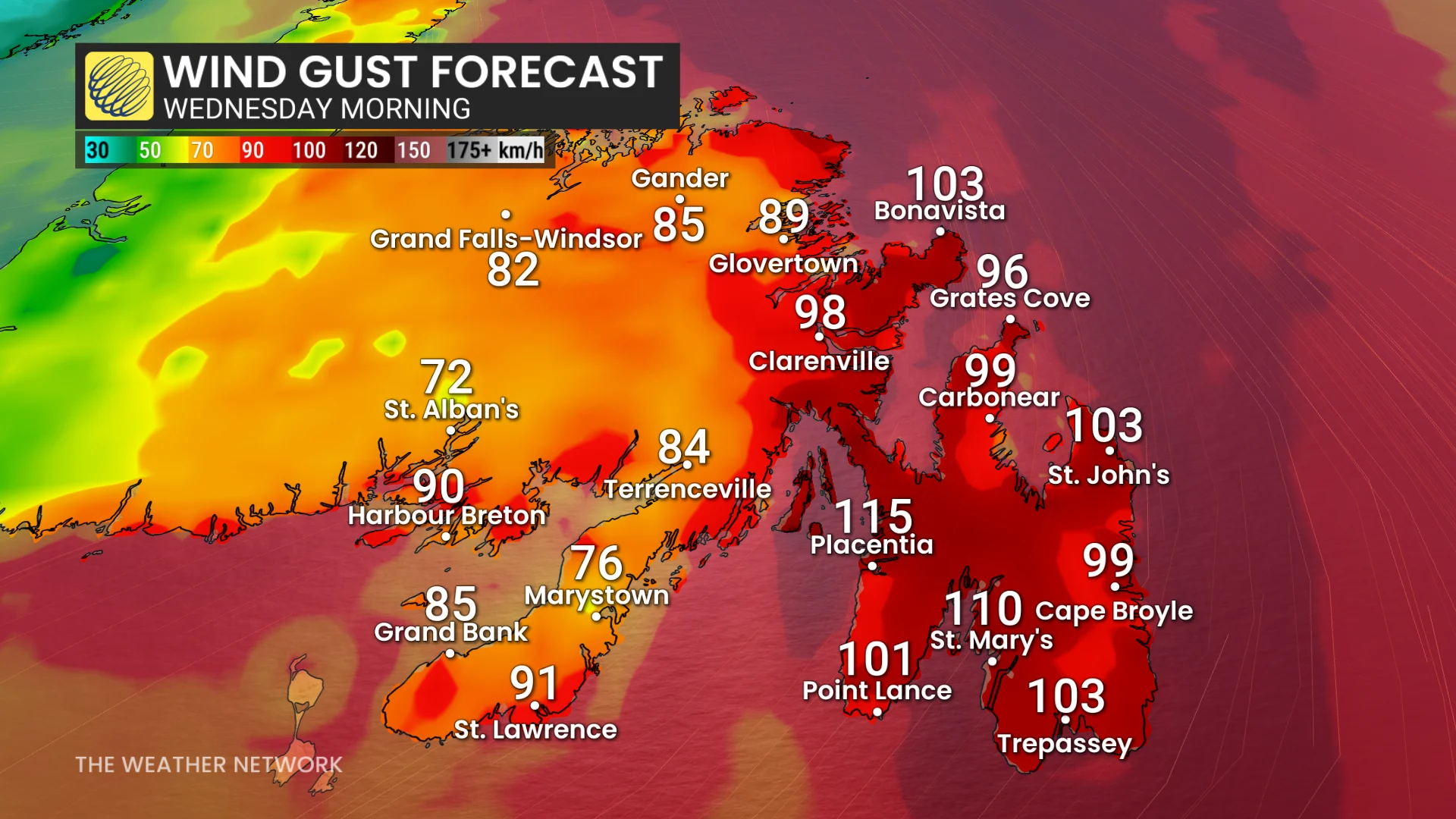 Newfoundland wind gust Wednesday morning