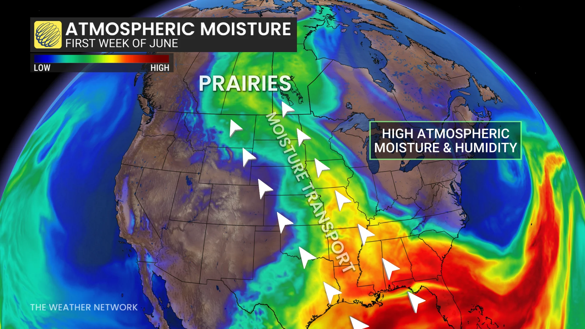 Atmospheric moisture Prairies this week