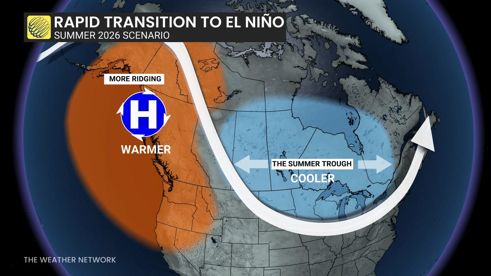 Rapid transition to El Nino summer 2026 Canada