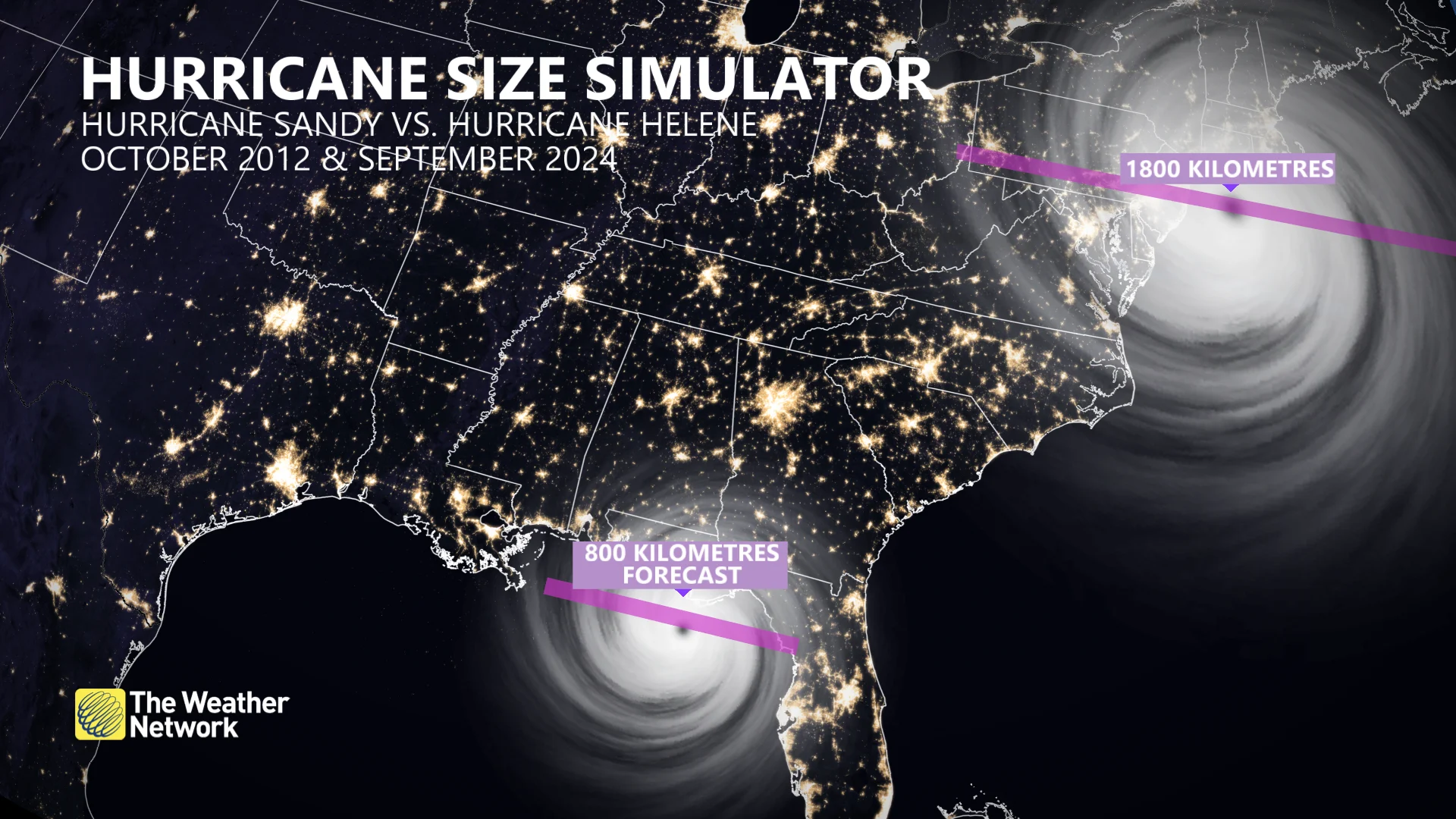 Hurricane size simulator Sandy versus Helene