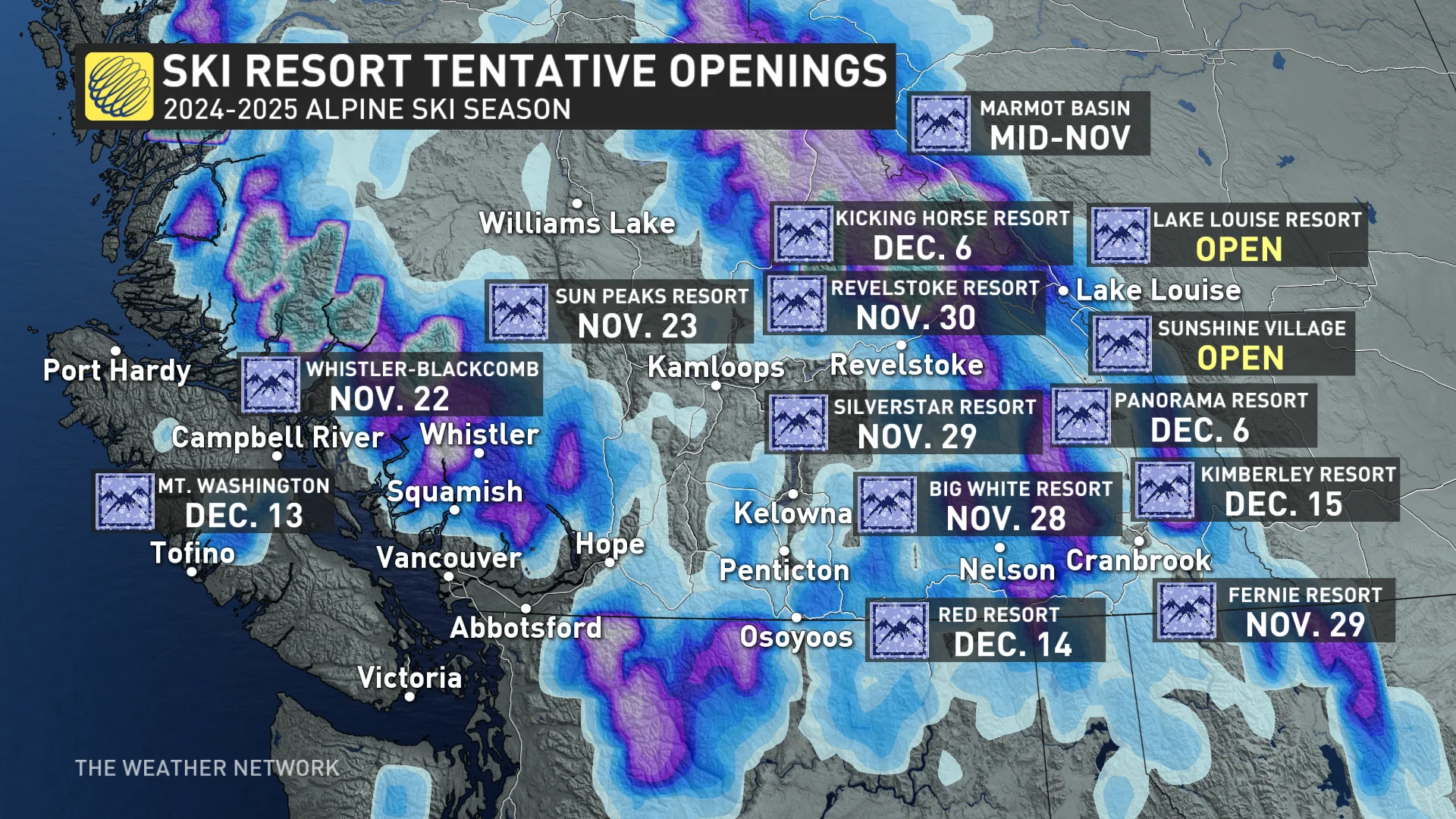 BC Ski Resort Tentative Openings 2024-25