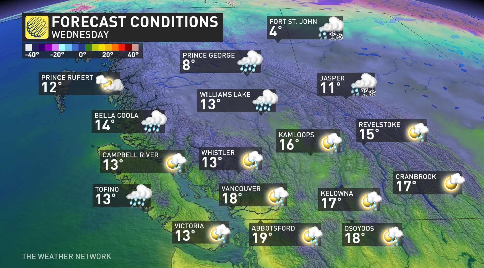 B.C. forecast conditions and temperatures Wednesday