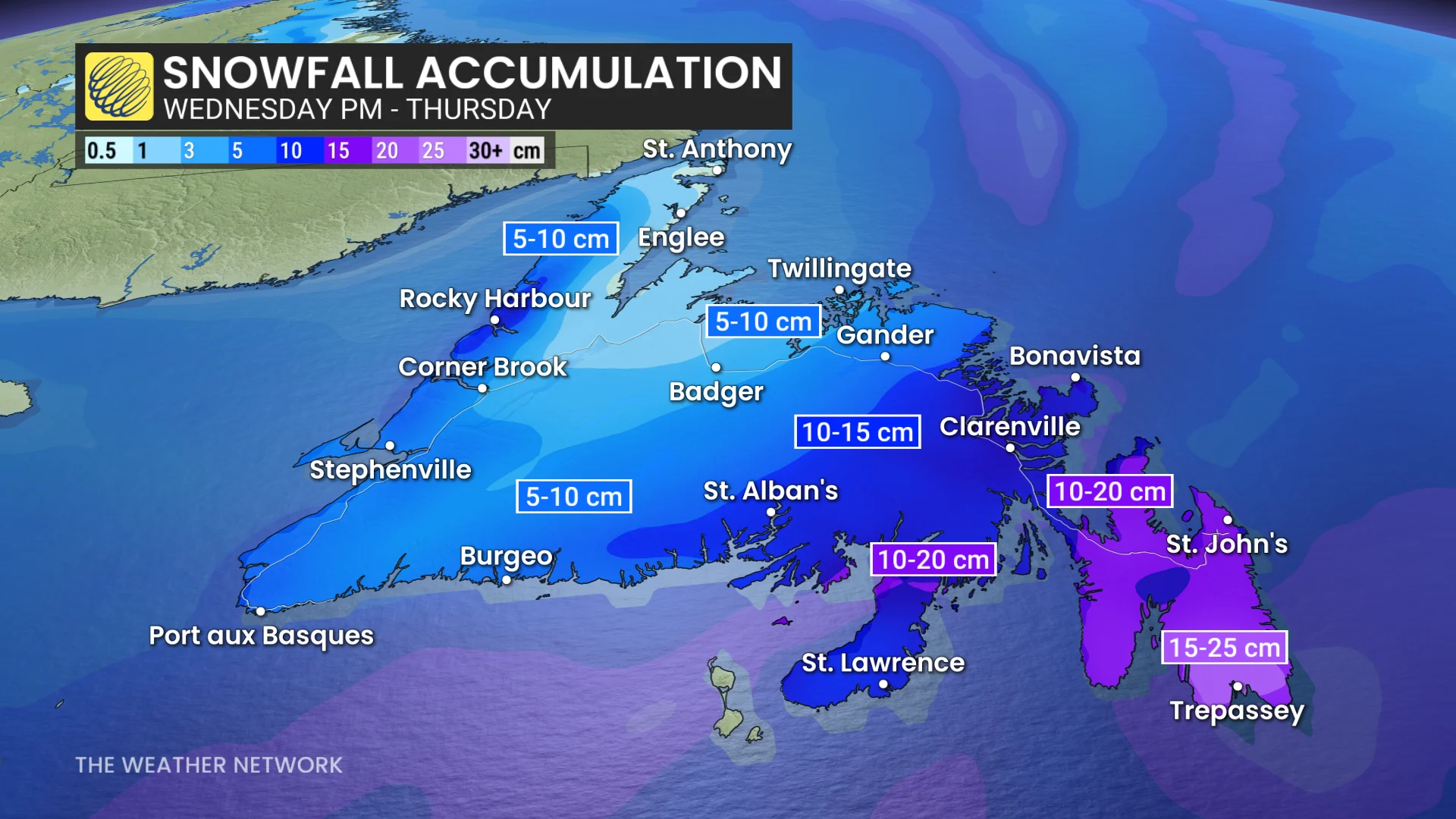 Baron - Atlantic Canada Wednesday snow totals - Jan29