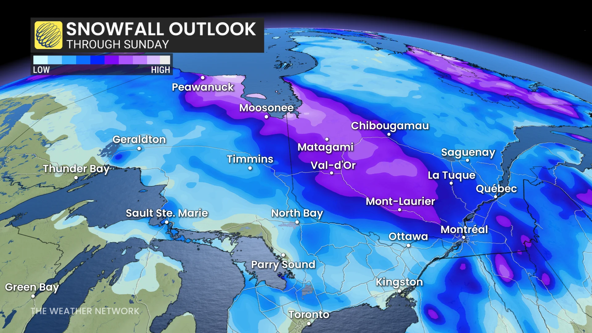 Ontario-Quebec snowfall outlook through Sunday