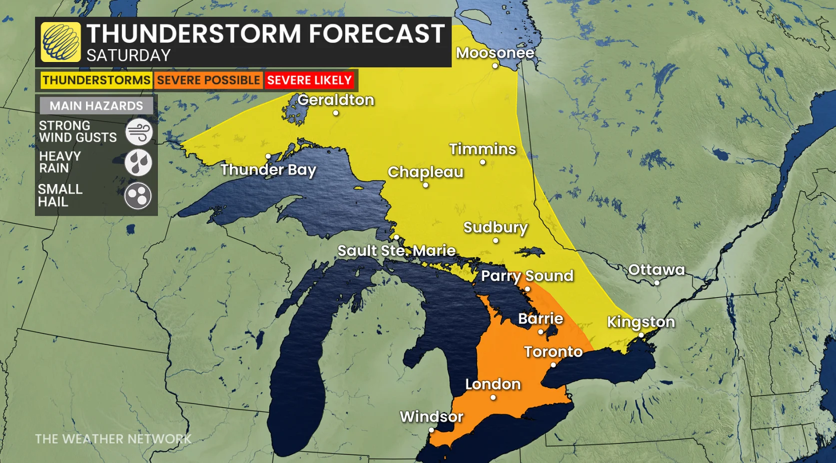 Ontario thunderstorm forecast Saturday
