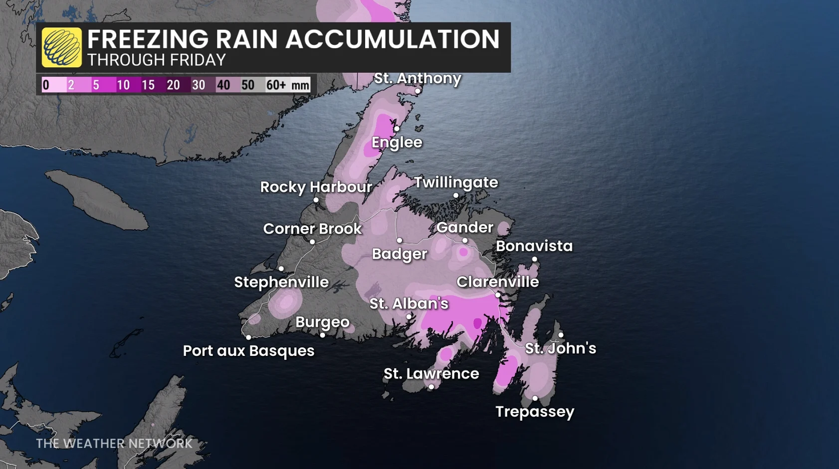 Newfoundland freezing rain through Friday