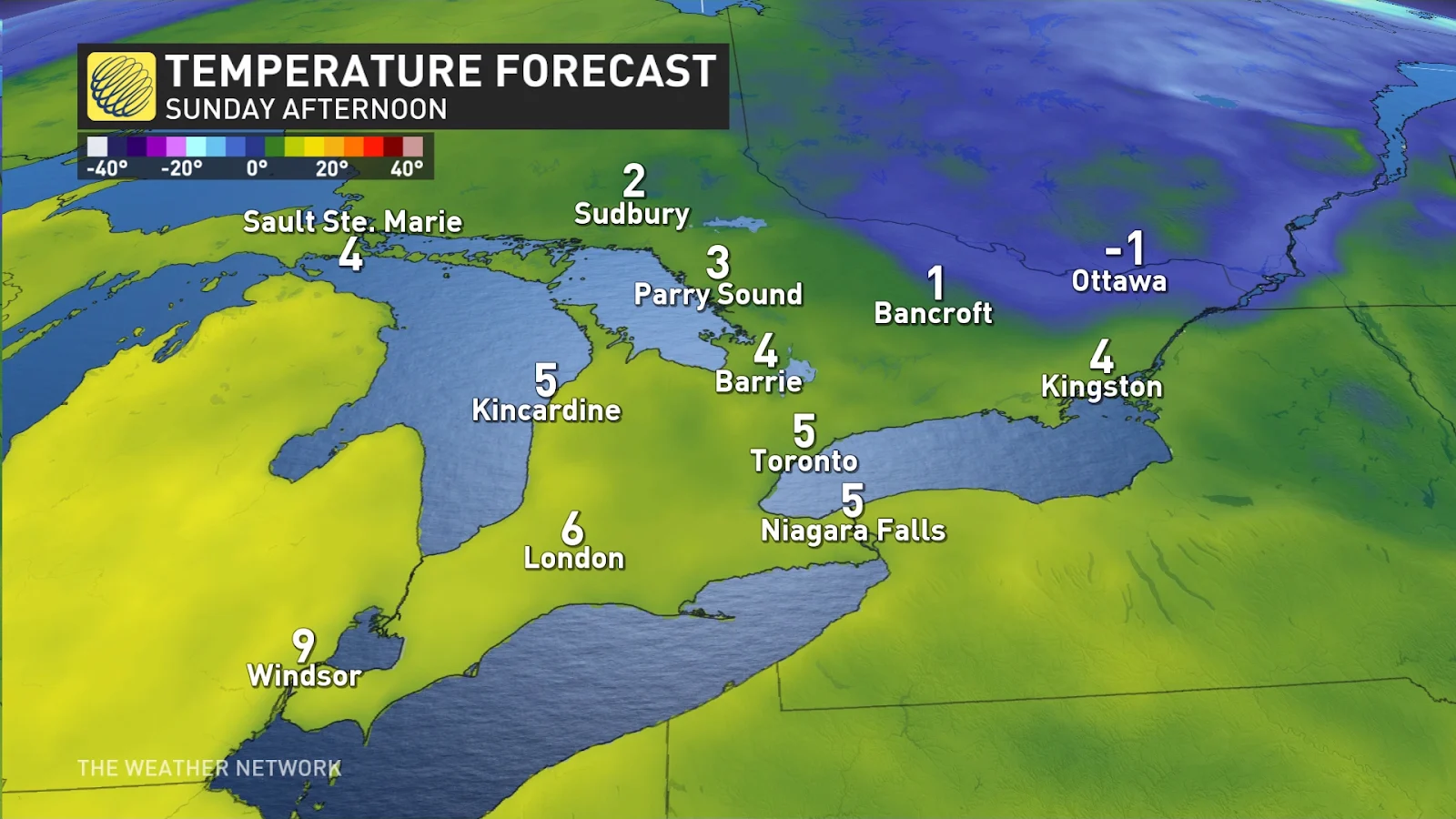 Ontario temperatures Sunday