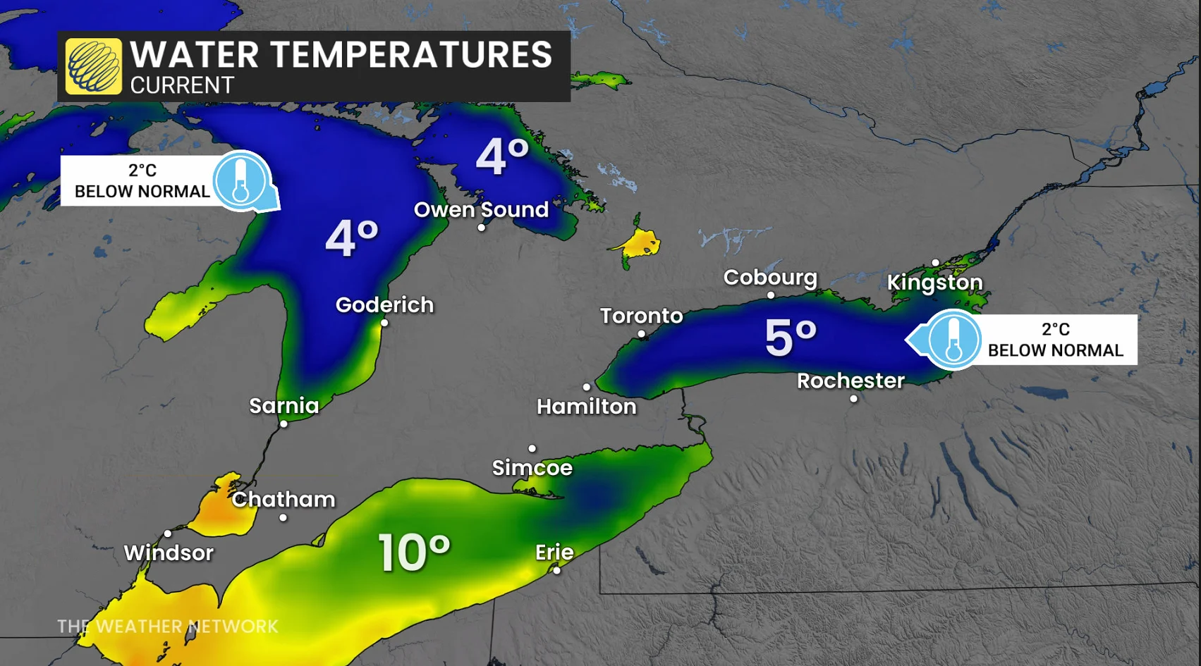 Ontario water temperatures May 17 2026
