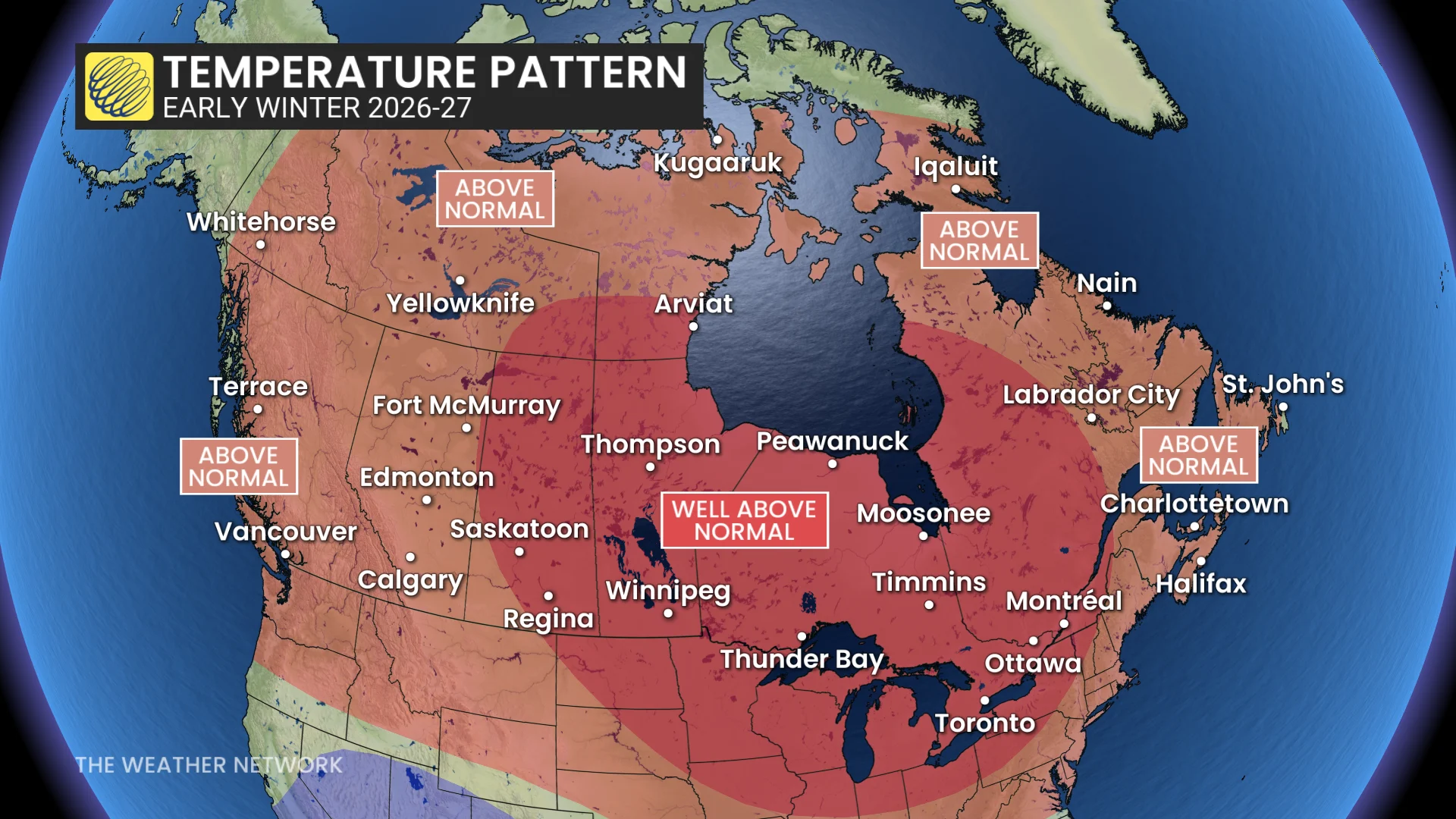 Temperature pattern early winter 2026=27