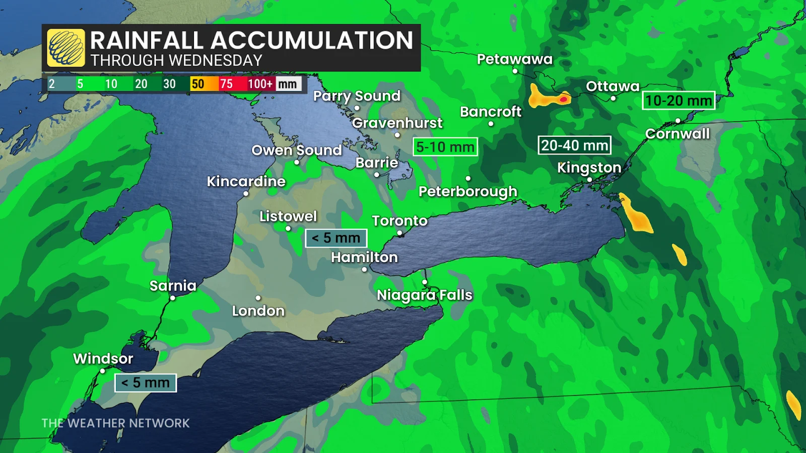 Ontario forecast rainfall totals through Wednesday - May 6, 2025
