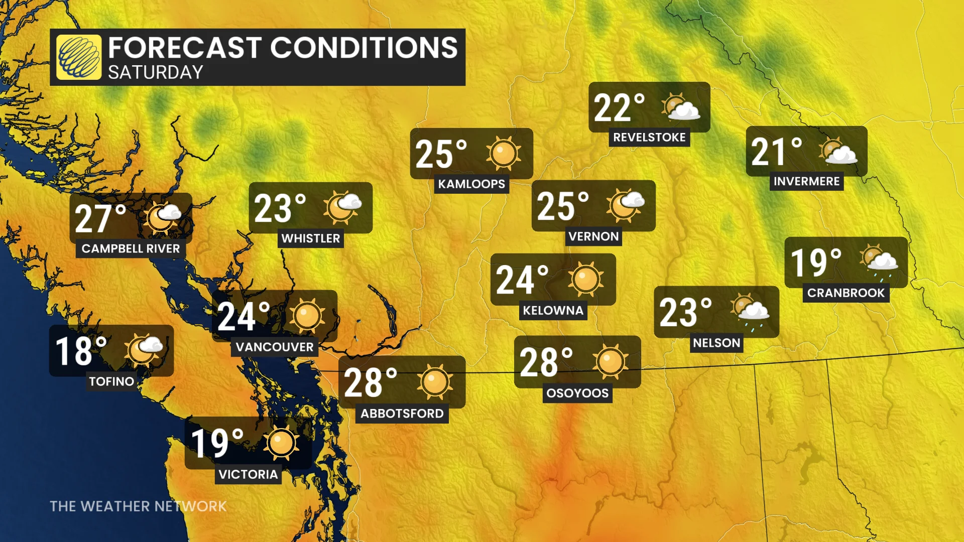 B.C. forecast and icon conditions Saturday