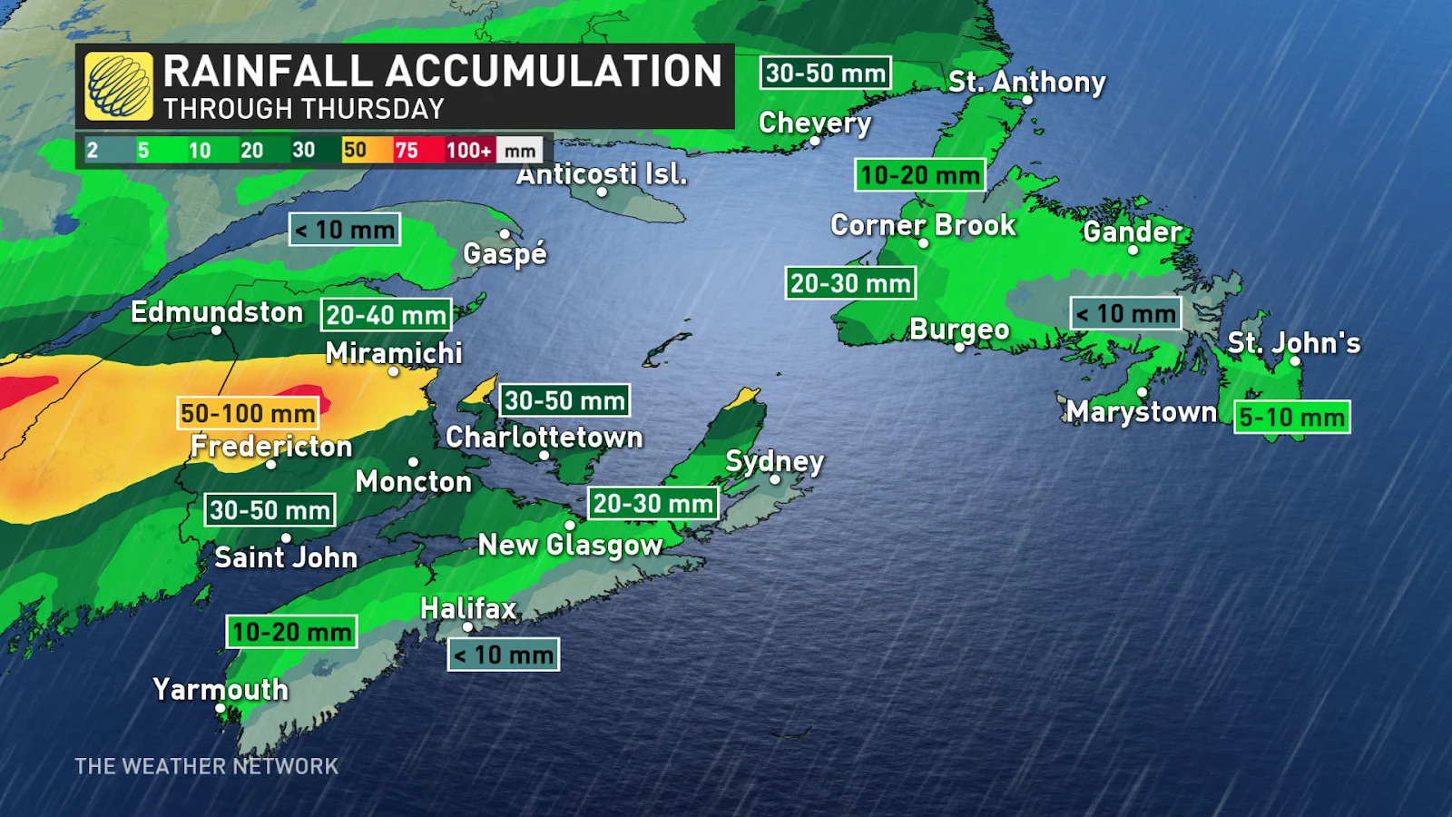 Atlantic Canada rainfall totals through Thursday July 10 2024