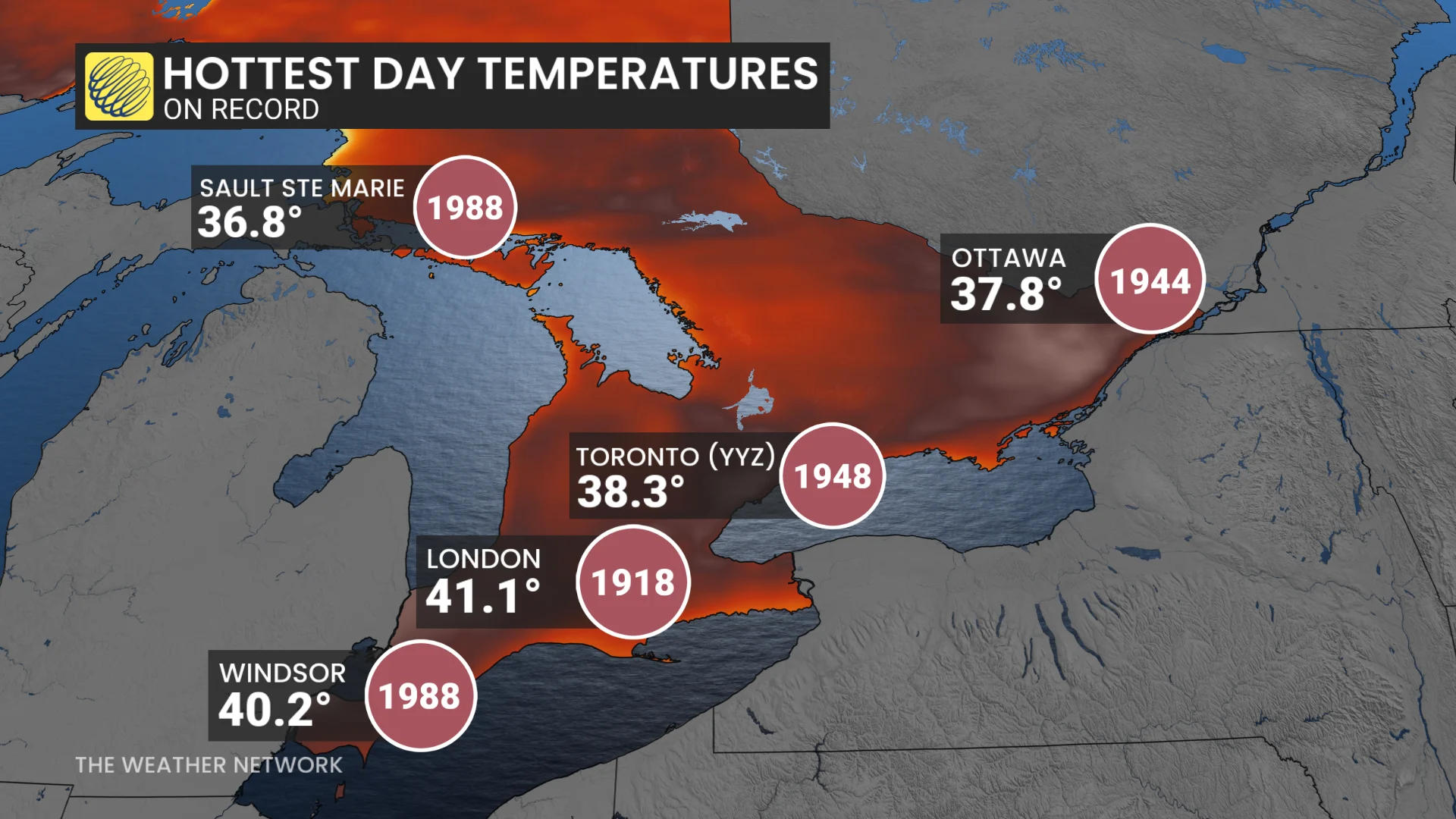 Ontario hottest temperatures on record