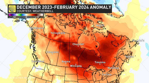 Canada Winter 2023-2024 Temperature Anomaly