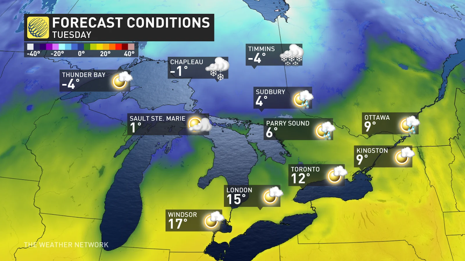 Ontario temperatures Tuesday