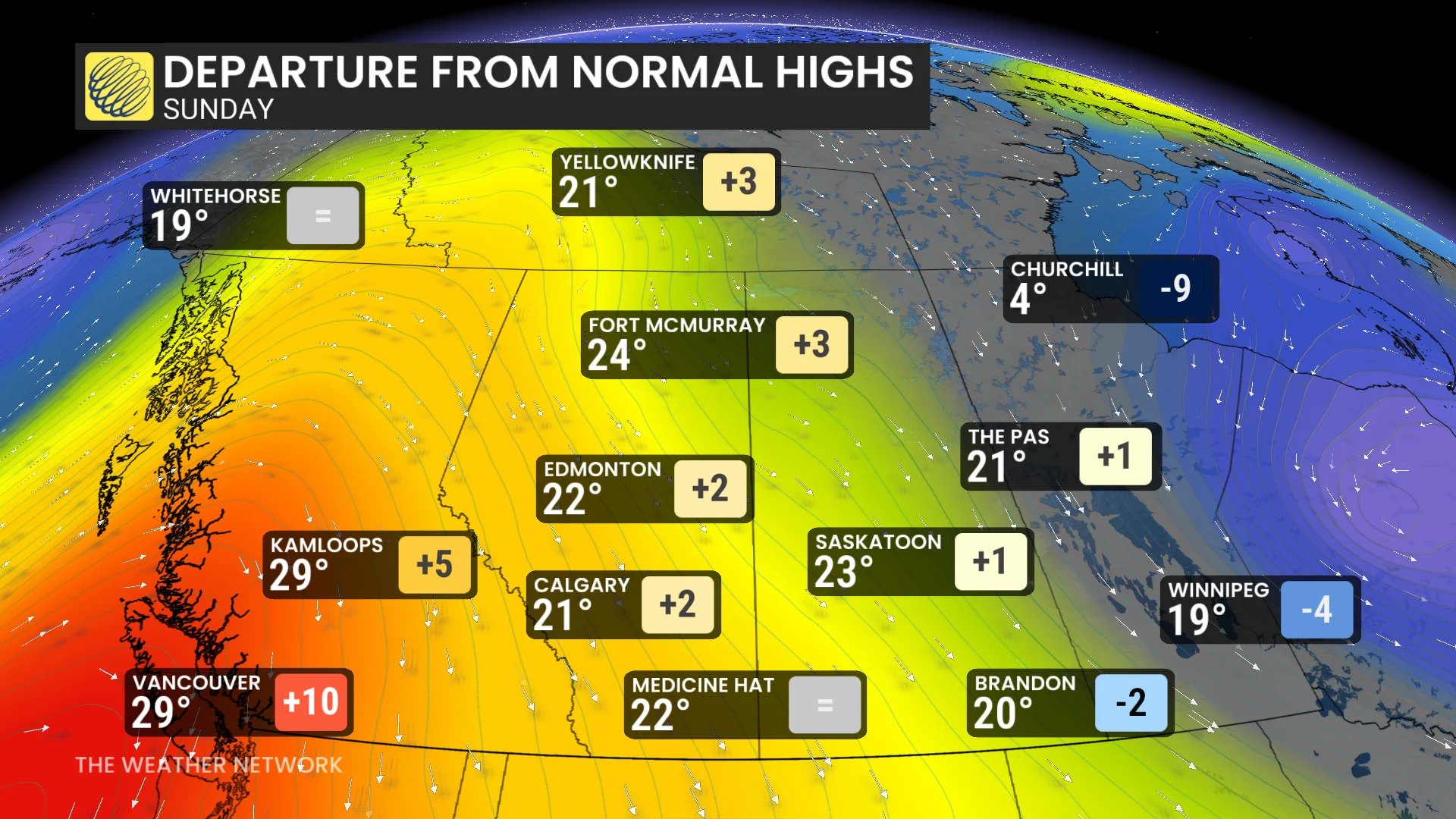 Baron - Western Canada Sunday temperatures - June 11