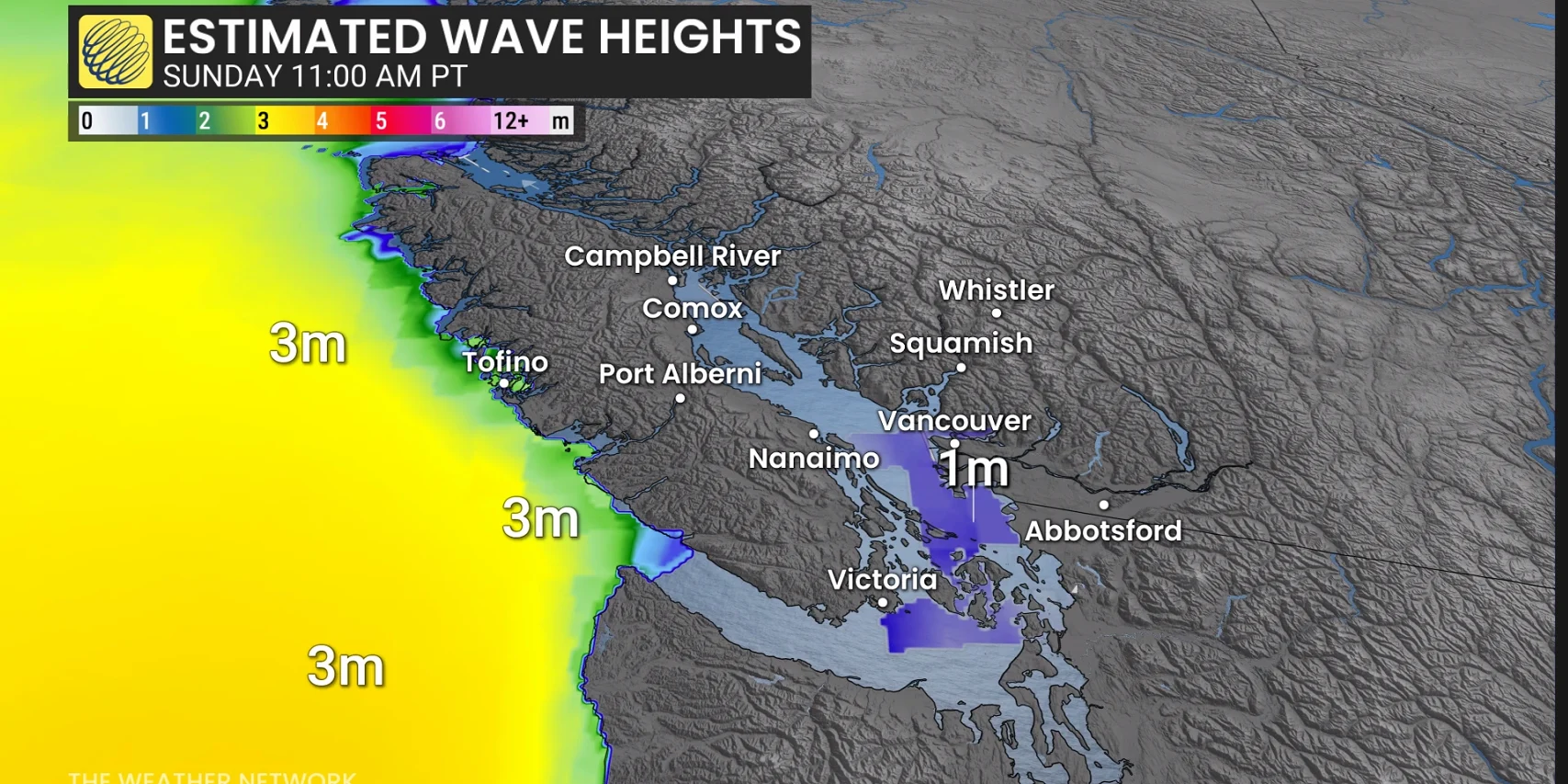 B.C. estimated wave heights Sunday