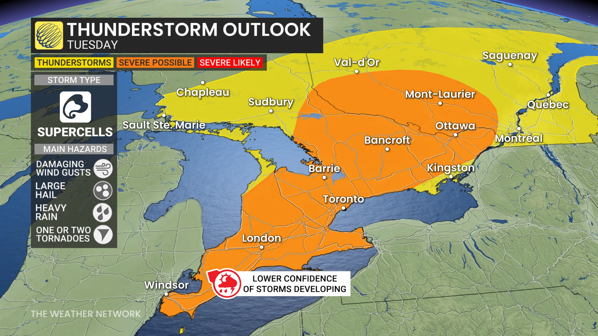 Ontario Tuesday severe storm risk map - April 29, 2025