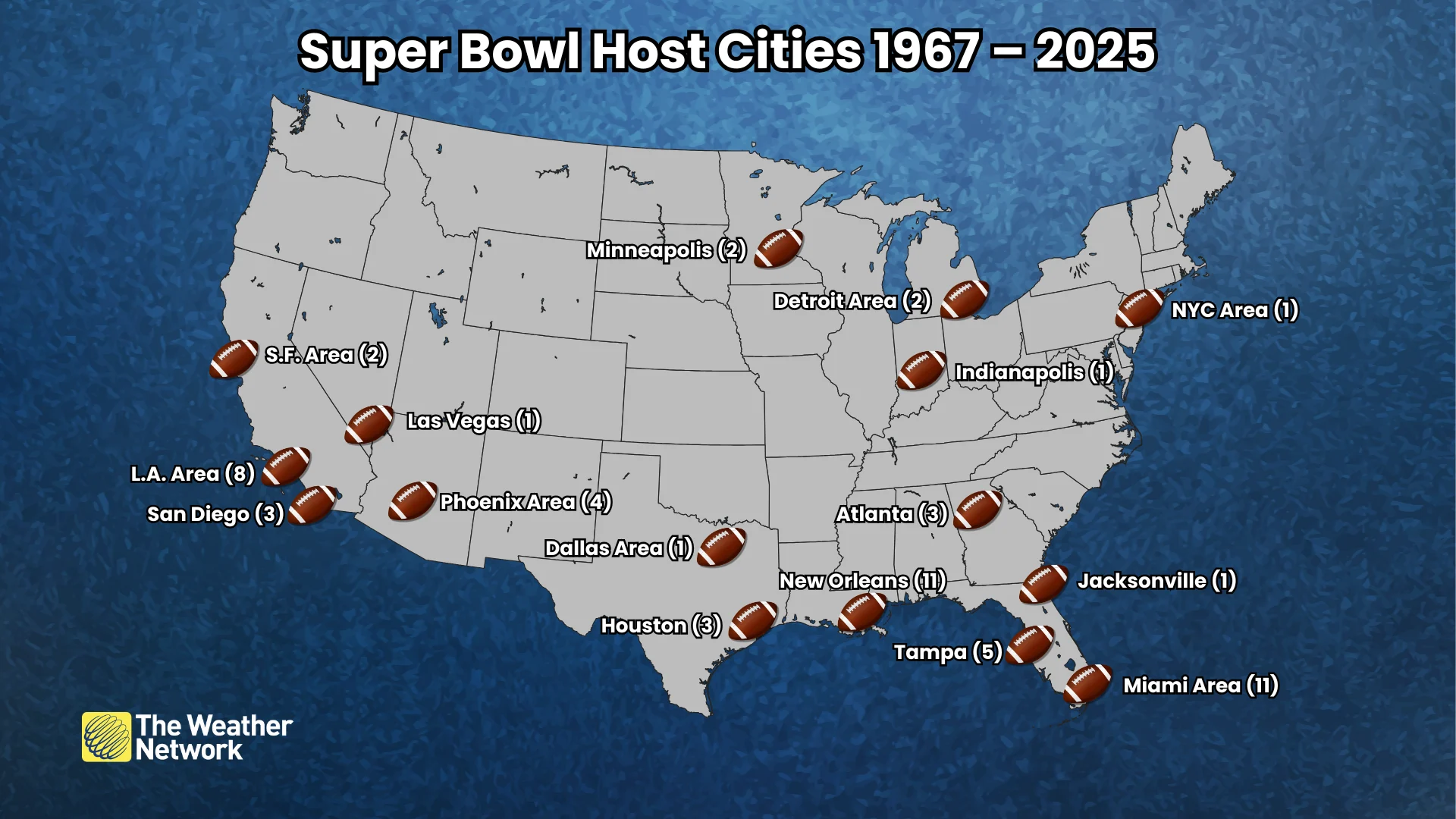 Super Bowl Host Cities 1967 - 2025