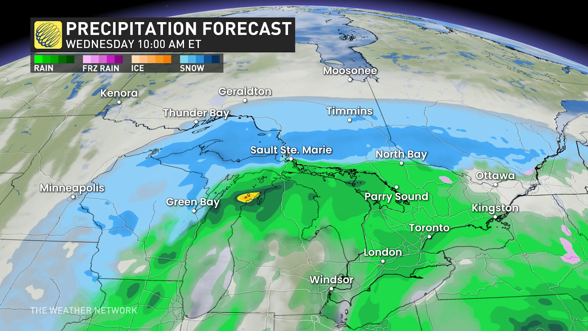 Baron - Wednesday precipitation in Ontario - Mar4