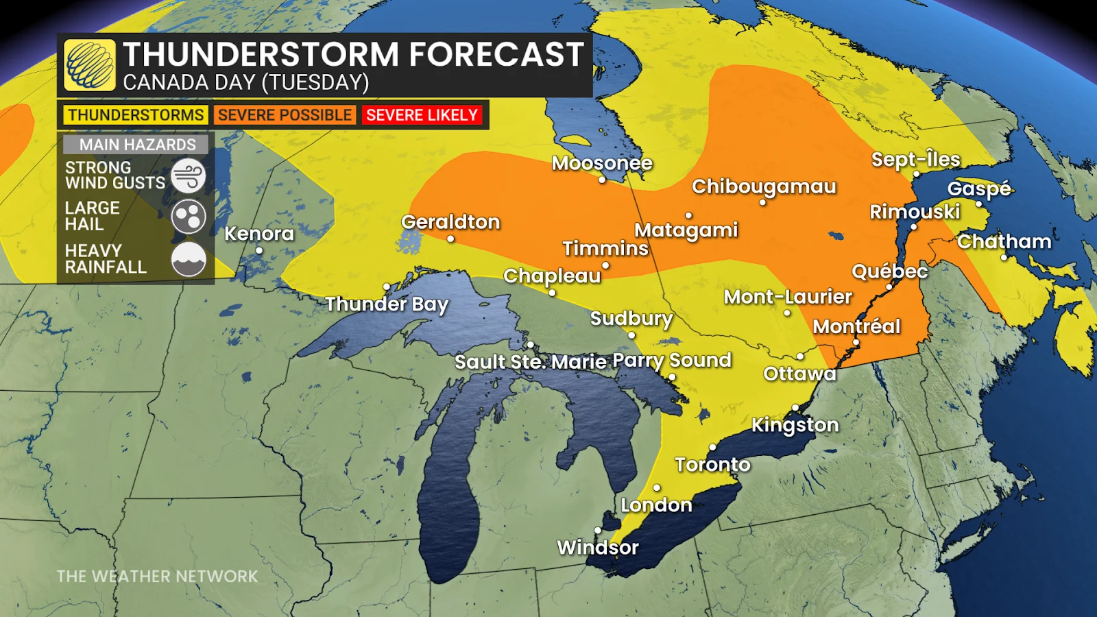 Thunderstorm, Canada Day, Forecast, Rain, Wind, June 30, 2025. (The Weather Network/Tyler Hamilton)