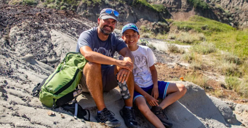 Dion Hrushkin, left, along with his son Nathan. (Nature Conservancy of Canada/CBC)