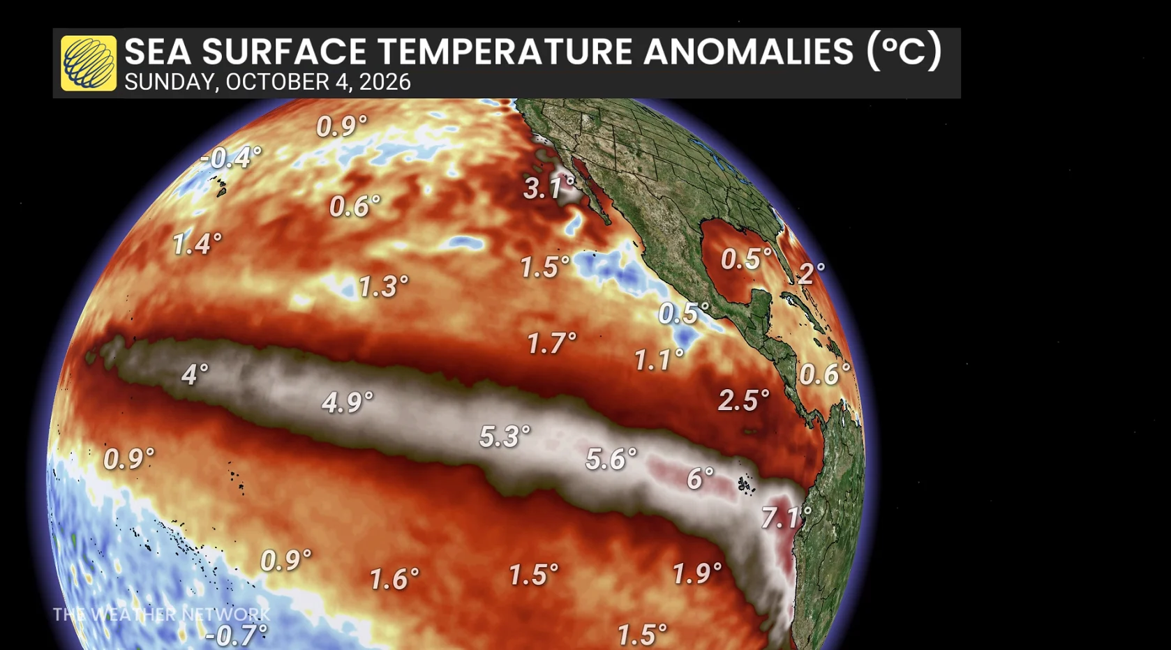 Pacific Sea surface temperature anomalies Oct. 4