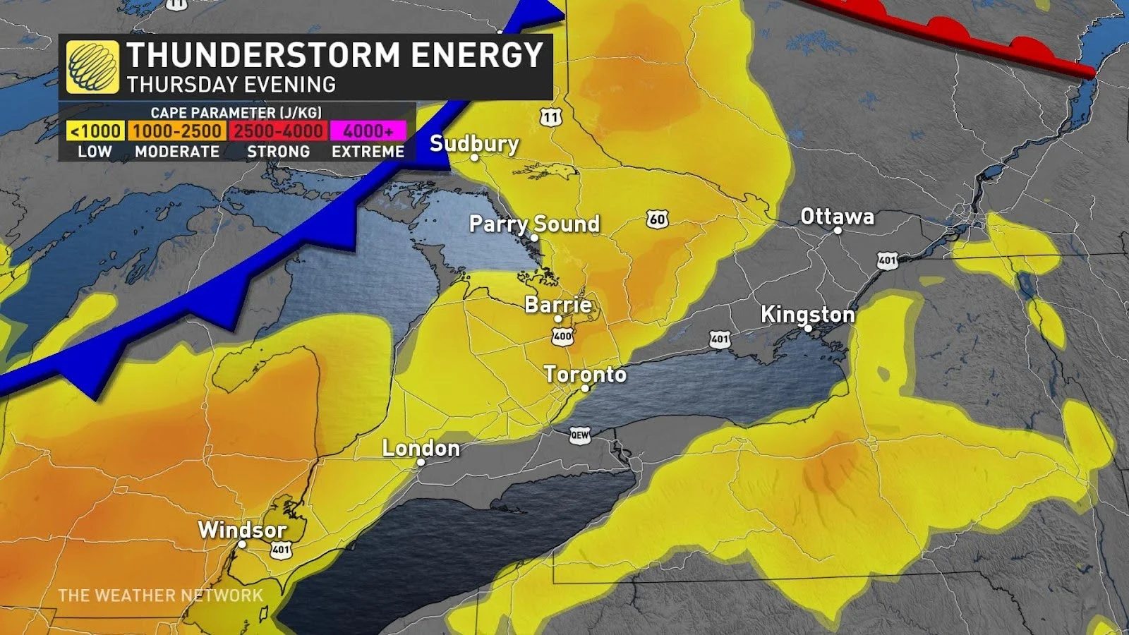 southern Ontario Thursday evening thunderstorm energy June 10 2024