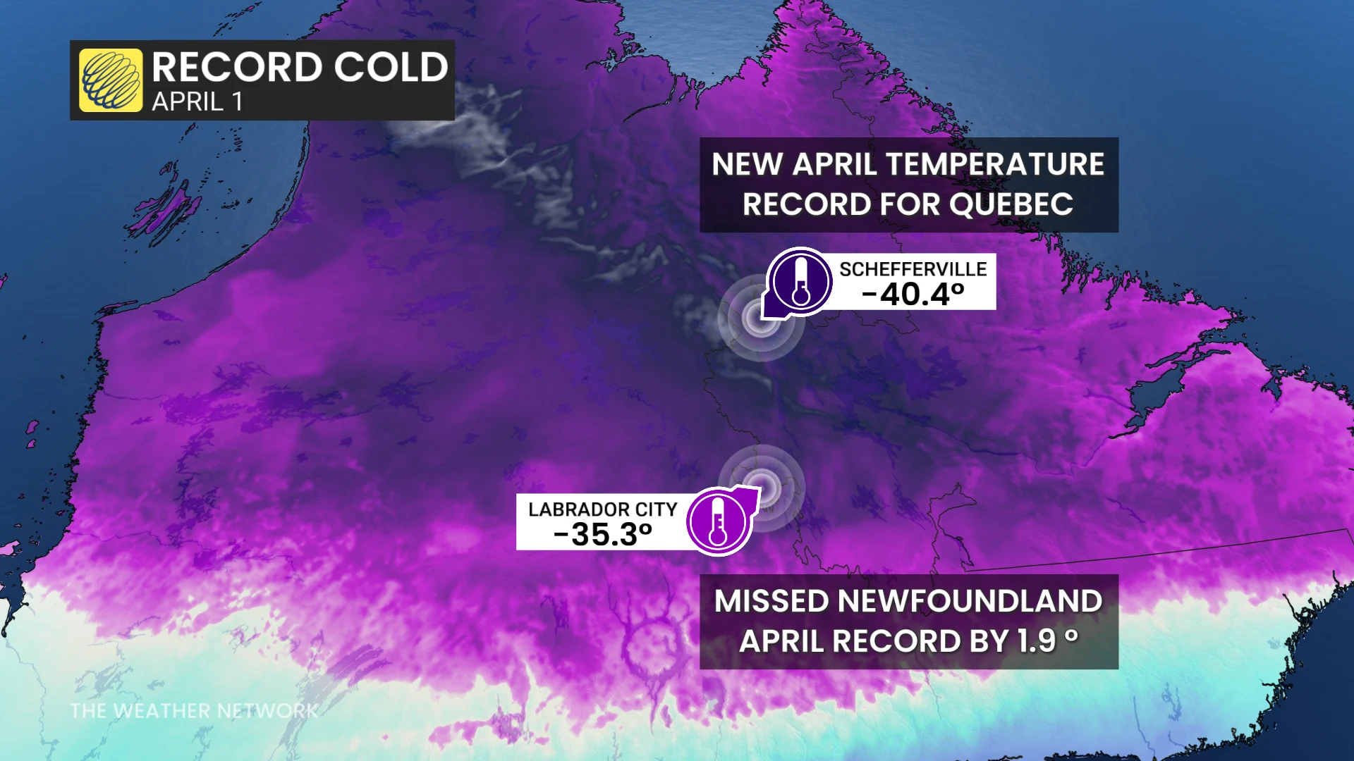 Quebec record cold on April 1, 2026