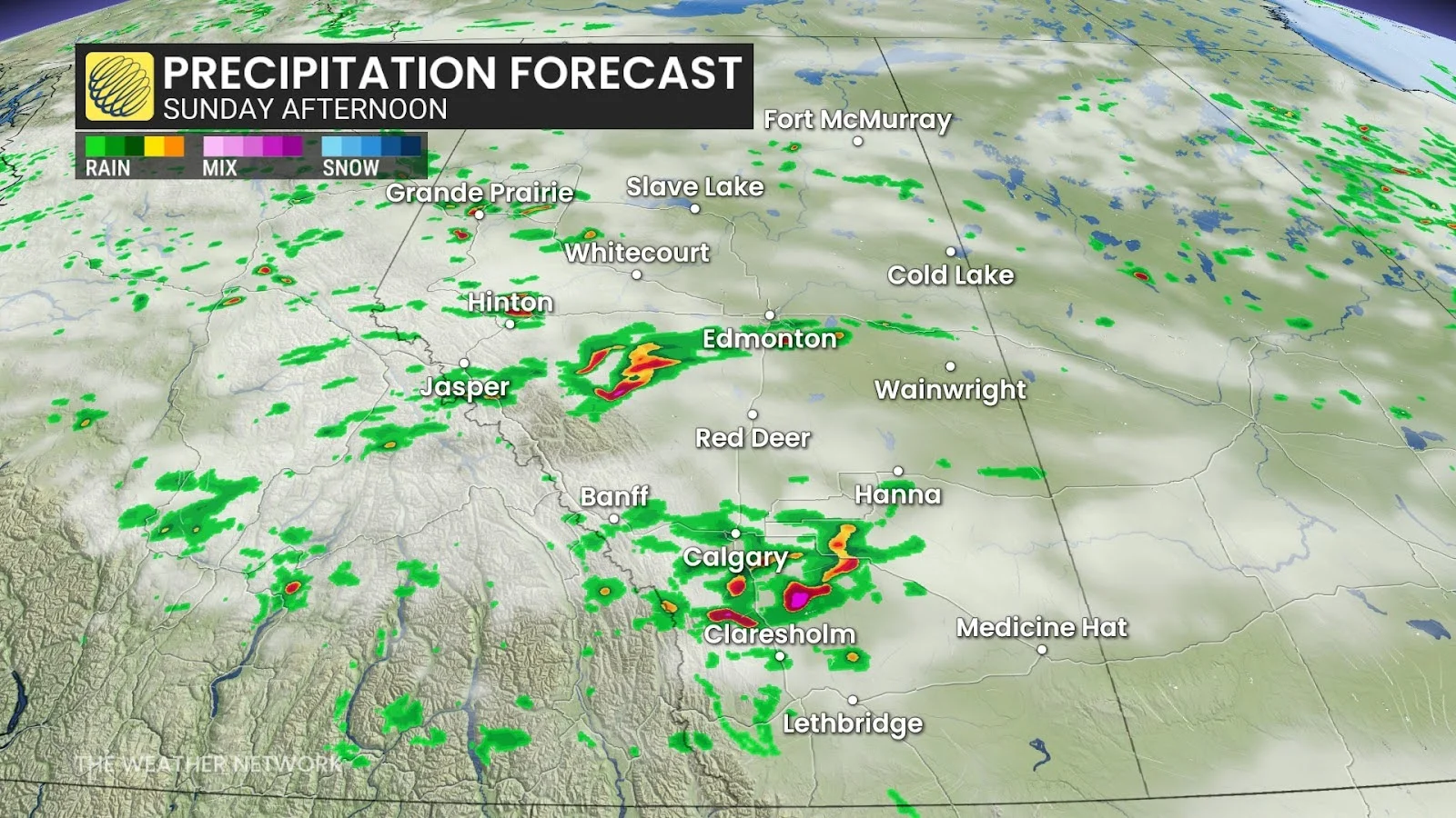 Alberta precipitation forecast Sunday