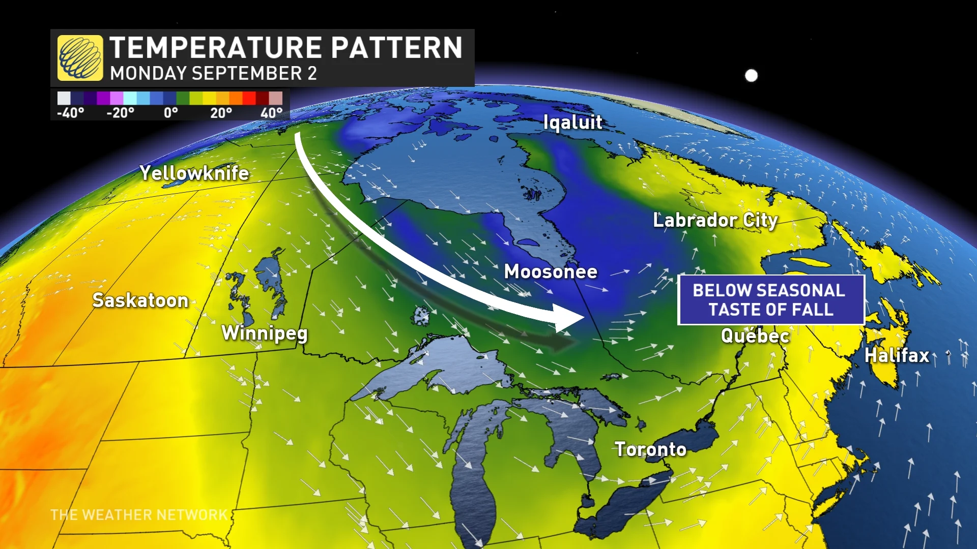 Cold air seeping into Eastern Canada Aug 28 2024