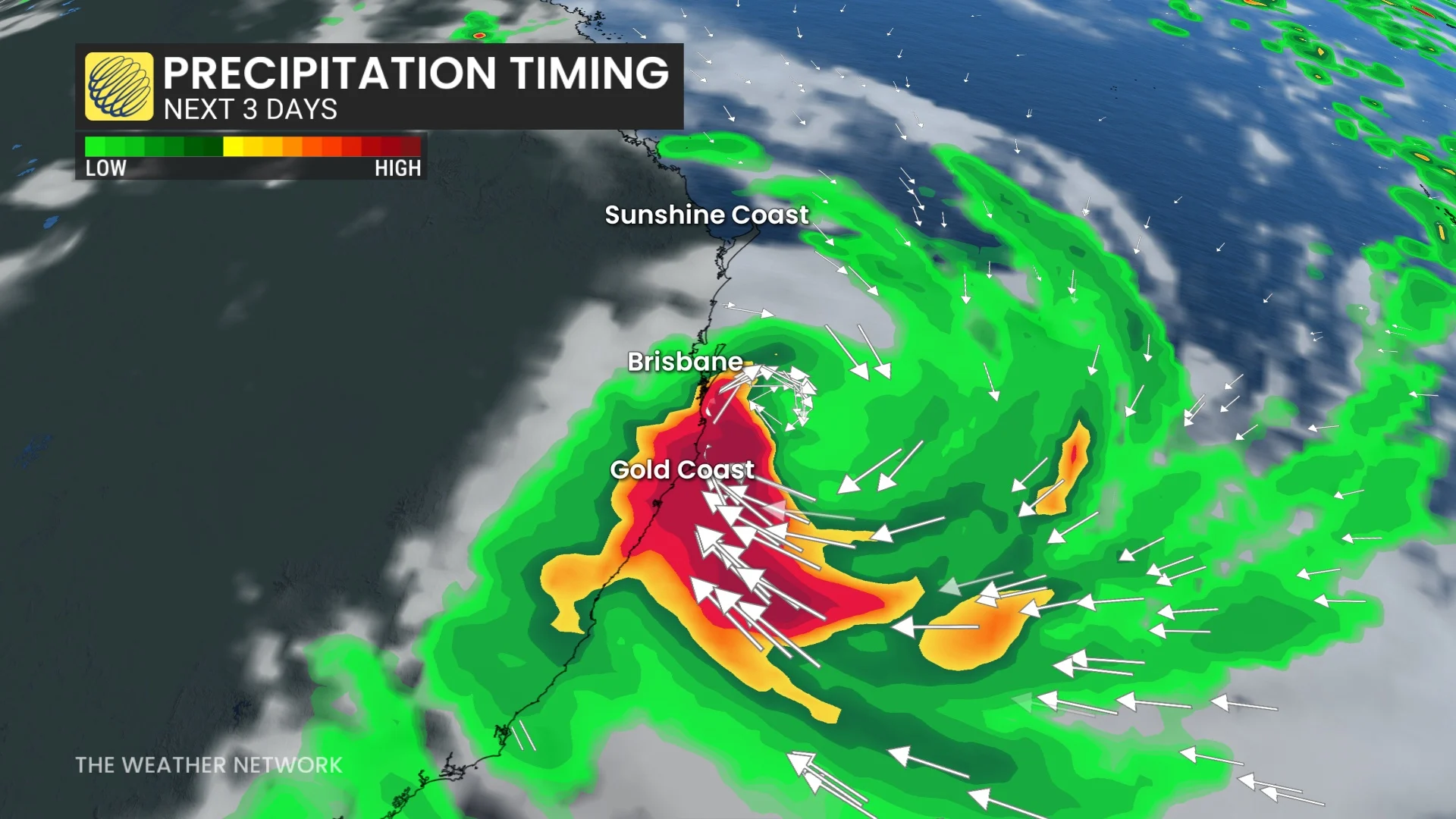 Cyclone Alfred precipitation timing next three days