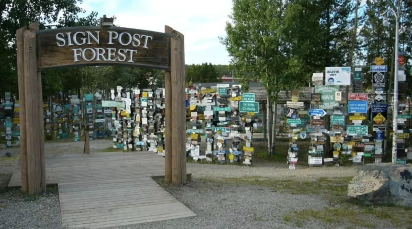 CBC: In Watson Lake, Yukon, the Sign Post Forest is one of the first attractions tourists coming up the Alaska Highway into the Yukon stop to admire. The attraction is now being featured on Nestlé's KitKat bar wrappers. (Town of Watson Lake)