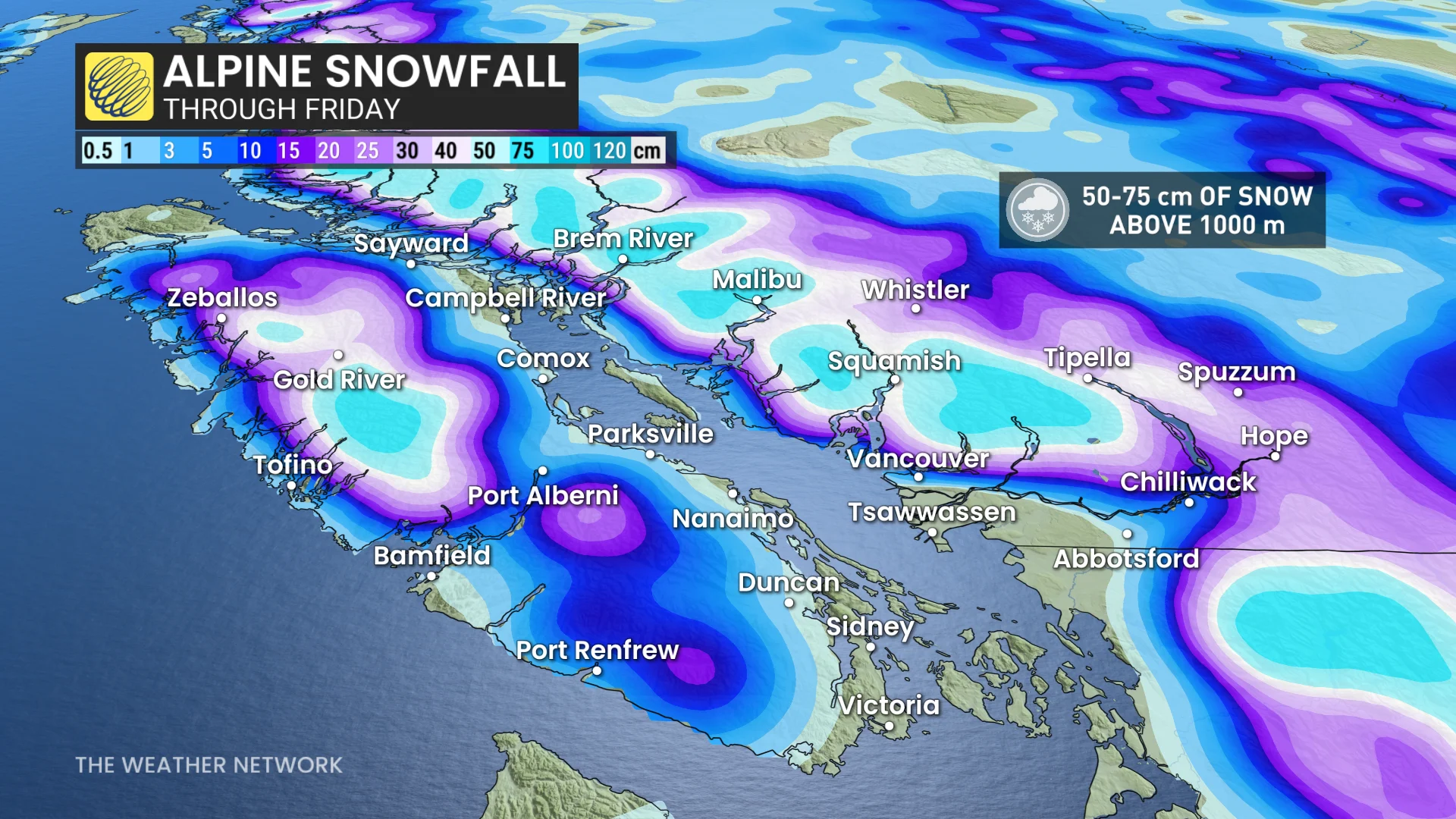 B.C. alpine snowfall through Friday