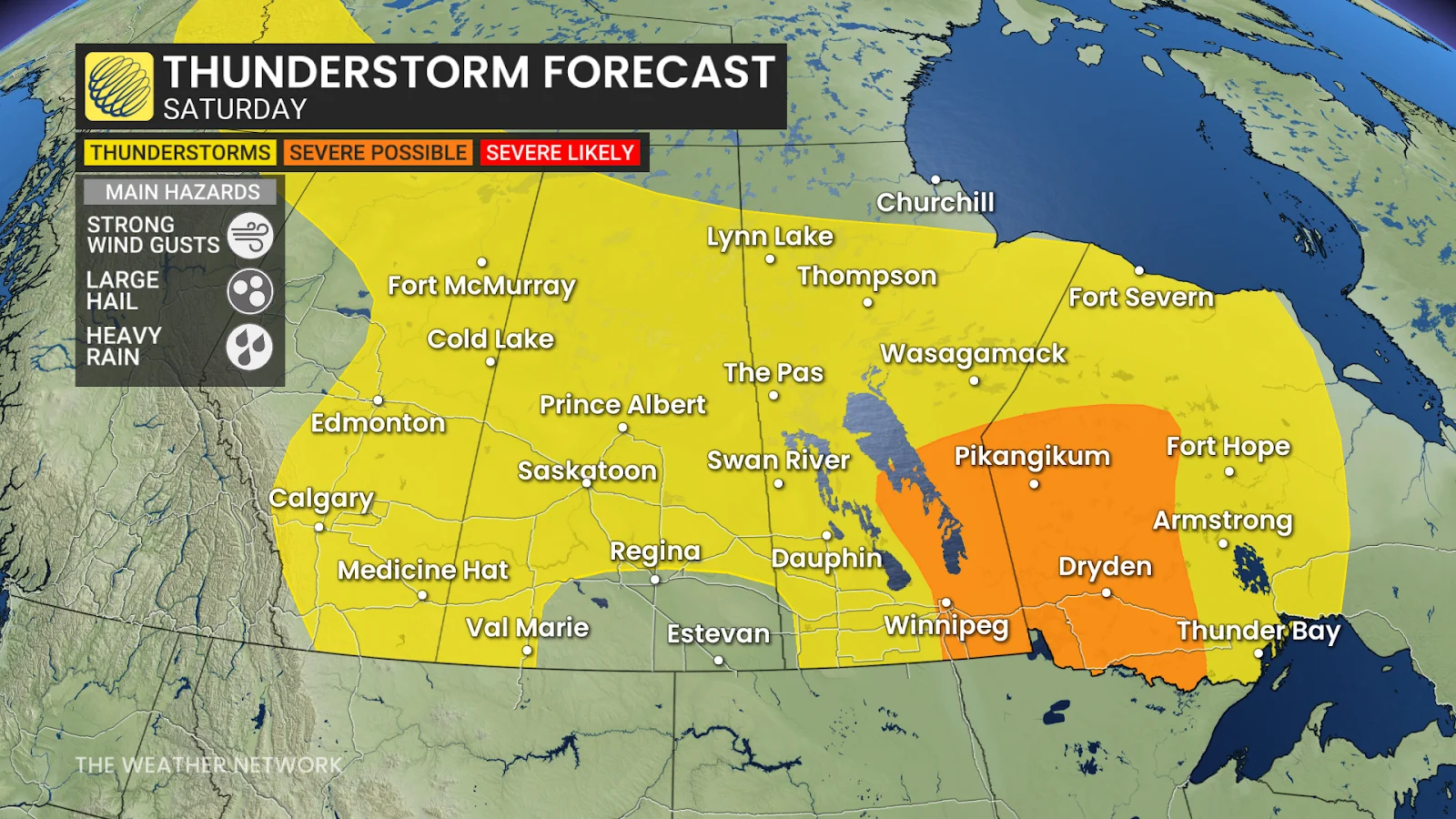 Prairies Saturday forecast thunderstorm risk - June 27, 2025