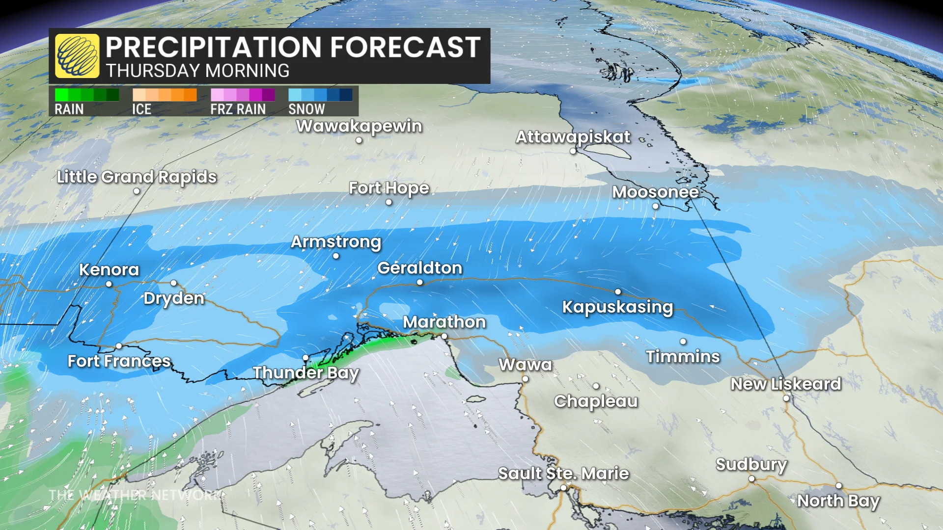 Northern Ontario precipitation timing Thursday morning