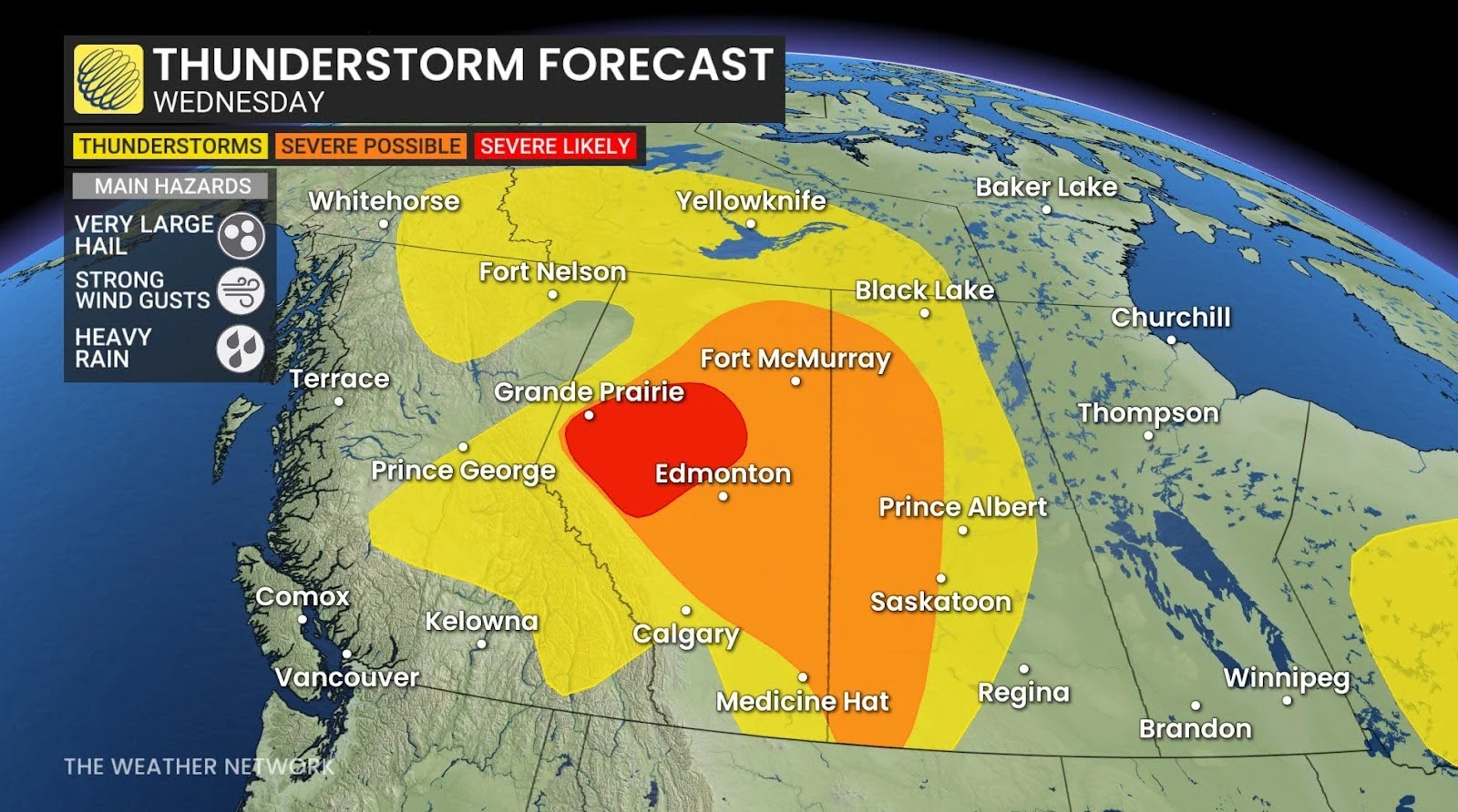 Western Canada Wednesday severe thunderstorm risk - July 1, 2025